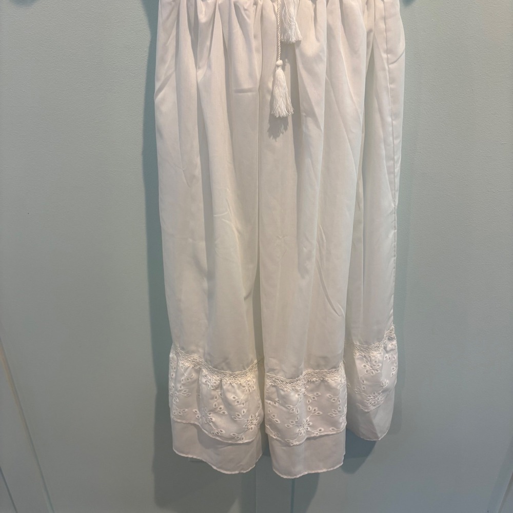 Off-Shoulder White Midi Dress with Eyelet Trim - Picture 9 of 16